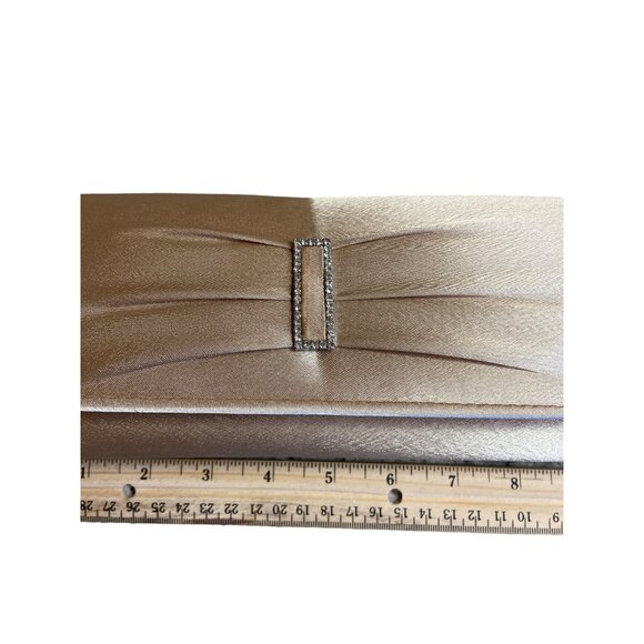 Womens Gold Satin Evening Clutch Purse Rhinestone Detail Chain Strap Formal - Picture 8 of 8